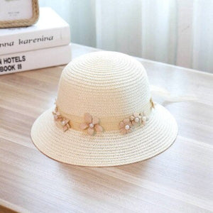 Women's Round Straw Floral Strip Pattern Beach Wear Full Brim Hat
