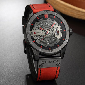 Men's Leather Strap Auto Date Feature Sports Style Wrist Watch