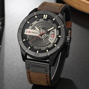 Men's Leather Strap Auto Date Feature Sports Style Wrist Watch