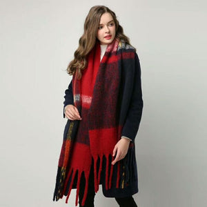 Women's Cashmere Fleece Striped Long Shoulder Wrap Tassel Shawl