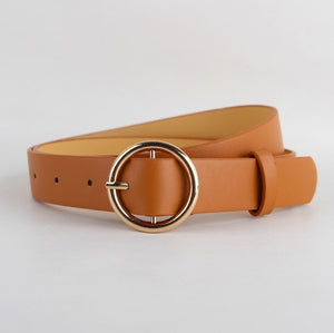 Women's Genuine Leather Strap Round Pin Buckle Closure Belts