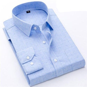 Men's Turndown Plaid Pattern Button Pockets Formal Wear Shirt