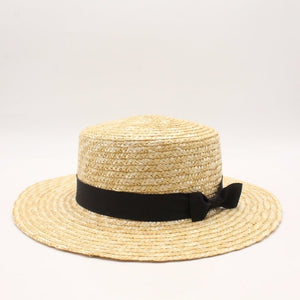 Women's Round Linen Straw Ribbon Tie Summer Wide Brim Hats
