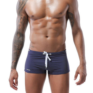 Men's Low Drawstring Waist Plain Quick-Dry Swim Boxer Shorts