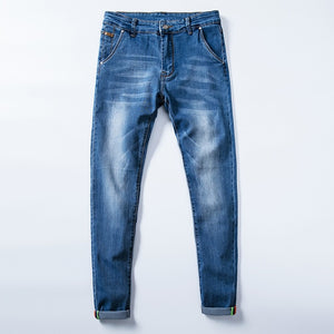 Men's Low Waist Plain Button Zipper Side Pocket Denim Jeans