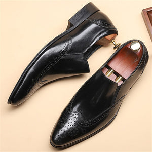 Men's Genuine Leather Plain Pointed Toe Slip-On Formal Flat Shoe