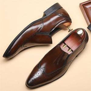 Men's Genuine Leather Plain Pointed Toe Slip-On Formal Flat Shoe