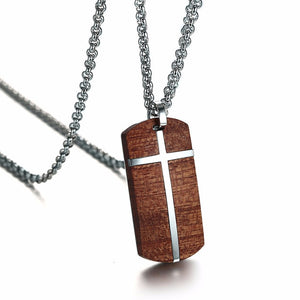 Men's 100% Stainless Steel Round Chain With Rose Wooden Pendant