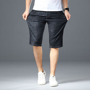 Men's Low Waist Plain Button Zipper Elastic Slim Denim Shorts