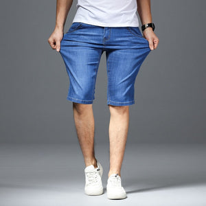 Men's Low Waist Plain Button Zipper Elastic Slim Denim Shorts