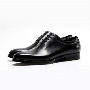 Men's Genuine Leather Pointed Toe Elastic Lace-Up Formal Shoe