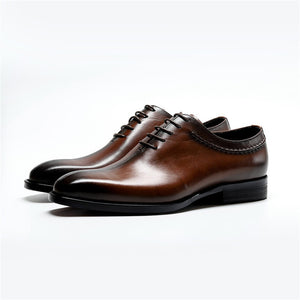 Men's Genuine Leather Pointed Toe Elastic Lace-Up Formal Shoe
