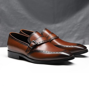 Men's Genuine Leather Pointed Toe Slip-On Buckle Strap Shoe