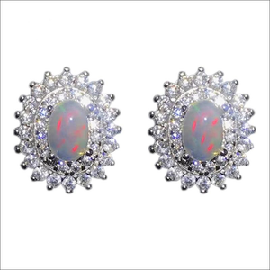 Women's 100% 925 Sterling Silver Round Opal Cubic Zircon Earrings