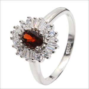 Women's 100% 925 Sterling Silver Oval Red Cubic Zircon Stud Ring