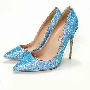 Women's Sequins Leather Pointed Toe Slip-On Pumps Shoes