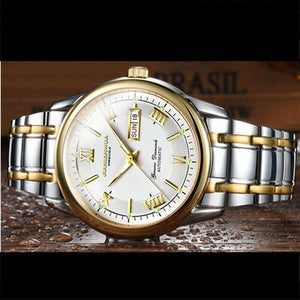 Women's Round Stainless Steel Band Auto Date Push Button Watch