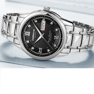 Women's Round Stainless Steel Band Auto Date Push Button Watch