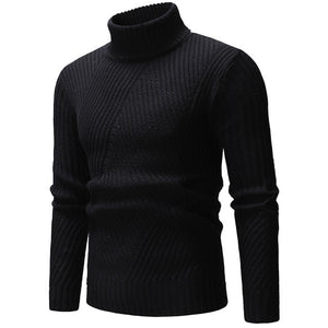 Men's Turtleneck Long Sleeves Striped Pattern Knitted Sweater