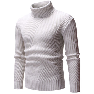Men's Turtleneck Long Sleeves Striped Pattern Knitted Sweater