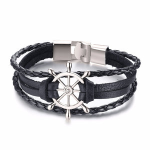 Men's Leather Playing Cards Charm Multilayer Braided Bracelet