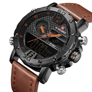 Men's Round Auto Date Digital Display Waterproof Wristwatch