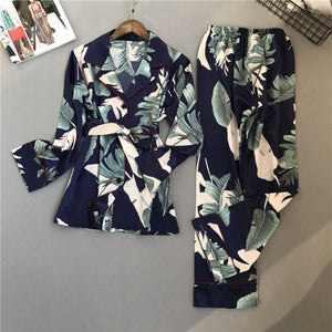Women's Long Sleeve Floral Printed Shirt With Flare Pant Sleepwear Set