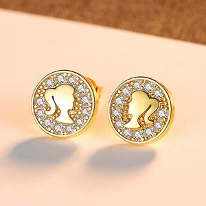 Women's Round 18k Gold Color Young Girl Style Stud Earring
