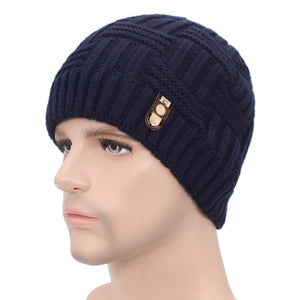 Men's Cloth Plaid Patchwork Knitted Winter Wear Warm Hat