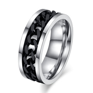 Men's 100% Stainless Steel Chain Spinner Style Stress Reliever Stud Ring 