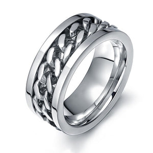 Men's 100% Stainless Steel Chain Spinner Style Stress Reliever Stud Ring 