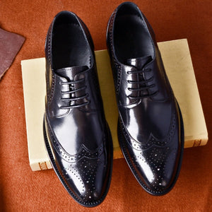 Men's Pointed Toe Leather Patchwork Lace-Up Formal Shoes