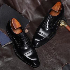 Men's Genuine Leather Pointed Toe Cross Lace-Up Formal Shoe