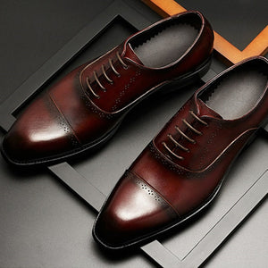 Men's Genuine Leather Pointed Toe Cross Lace-Up Formal Shoe