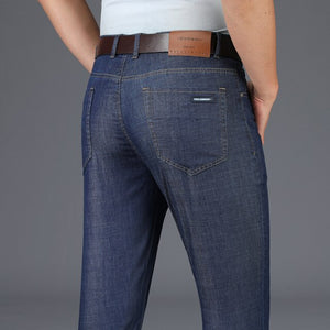 Men's Mid Waist Plain Button Zipper Closure Denim Jeans