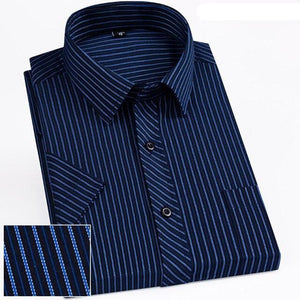 Men's Turndown Collar Short Sleeve Striped Pattern Formal Shirt