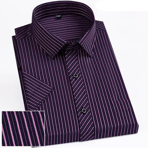 Men's Turndown Collar Short Sleeve Striped Pattern Formal Shirt