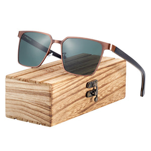 Men's Square Wood Polarized Stainless Steel Sunglasses