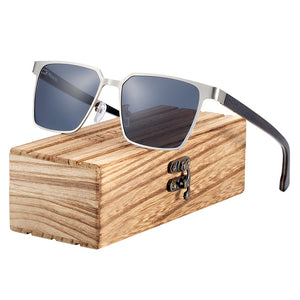 Men's Square Wood Polarized Stainless Steel Sunglasses