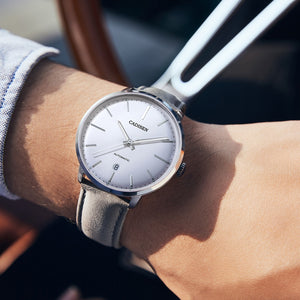 Men's Round Leather Waterproof Mechanical Wrist Watch