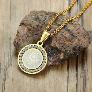 Men's Stainless Steel Embedded 4 Qul Stone Pendant Necklace