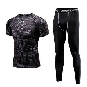 Men's Short Sleeve Compression T-Shirt With Legging Workout Set