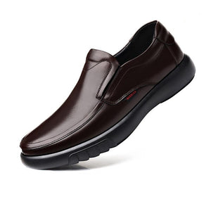 Men's Genuine Leather Round Toe Plain Slip-On Formal Shoes