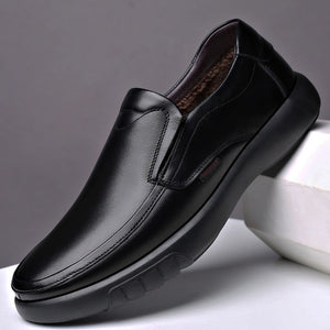 Men's Genuine Leather Round Toe Plain Slip-On Formal Shoes