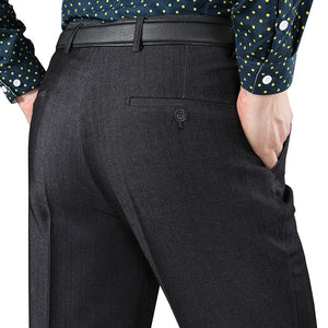 Men's High Waist Plain Pattern Zipper Closure Office Formal Pants