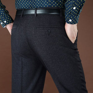 Men's High Waist Plain Pattern Zipper Closure Office Formal Pants