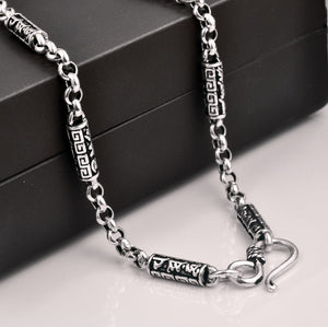Men's Sterling Silver Carved Mantra Neck Chain Necklace