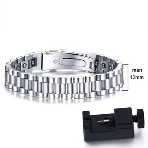 Men's 100% Black Hematite Stainless Steel Link Watchband Bracelet