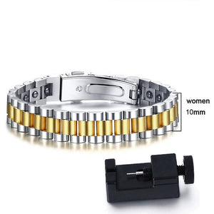 Unisex 100% Black Hematite Stainless Steel Link Watchband Bracelet 