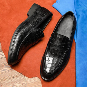 Men's Genuine Leather Pointed Toe Patchwork Slip On Shoes